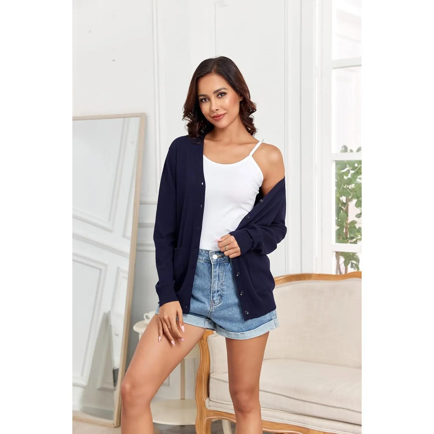 TASAMO Women's Lightweight Button Down Cardigan Sweaters Long Sleeve Classic V Neck Knit Soft Shrugs with Pocket for Spring Fall TASAMO Women's Lightweight Button Down Cardigan Sweaters Long Sleeve Classic V Neck Knit Soft Shrugs with Pocket for Spring Fall