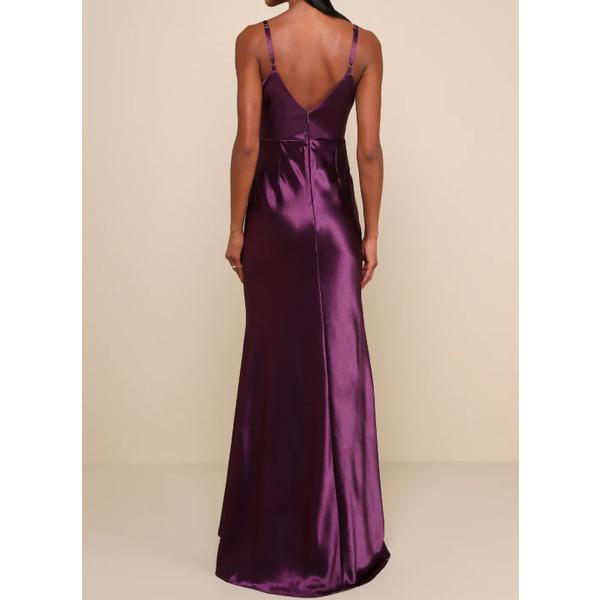 Lulus Make You Shine Dark Purple Satin Mermaid Maxi Dress