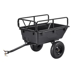 Garden Utility Trailer, 10 Cu. Ft 500lbs, ATV UTV Hauling Trailer, Tow Behind Poly Dump Cart with 16" Tires, Hand Pull or Foot Pedal, Heavy Duty Yard Trailers for Lawn Mower Tractor Garden Waste