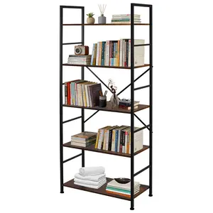 5-Tier Industrial Bookshelf – Freestanding Wood and Metal Bookcase, Open Storage Display Rack for Living Room, Bedroom, Home Office, Tall 62.9" Design with Sturdy Frame & Anti-Tip Safety