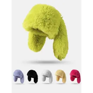 2026 Cute Long Bunny Ear Plush Hat Thickened Warm Fisherman Cap Fashion Street Accessory for Photoshoots and Parties All Seasons Wear