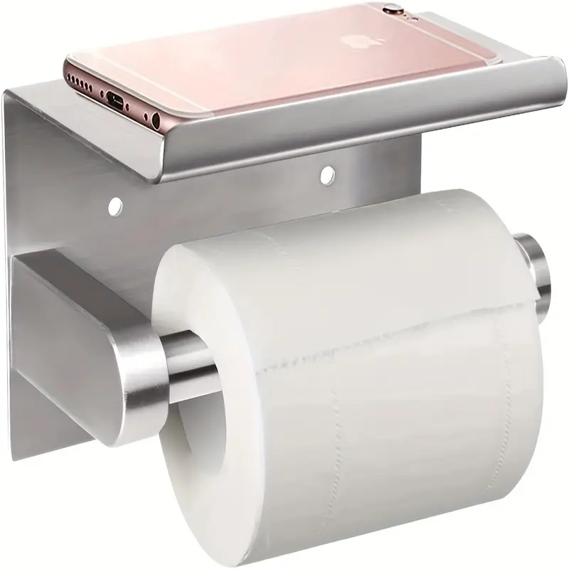 Self-Adhesive Toilet Paper Holder with Phone Shelf, Stylish Bathroom Gadget for Home Bathroom Upgrade
