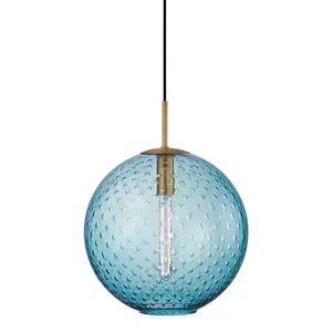 Rousseau Large Pendant Light with Blue and Clear Dimpled Glass - Elegant Minimalist Design