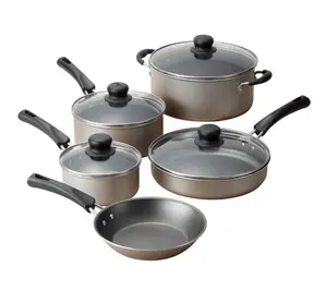 9-Piece Non-Stick Cookware Set in Champagne Color Stylish Aluminium