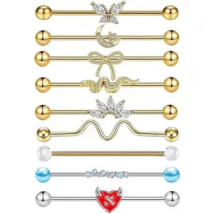 Industrial Piercing Jewelry Barbell Earrings 14g Surgical Stainless Steel Scaffold Piercings Arrow Butterfly heart cute Industrial Bar 38mm for Women Men