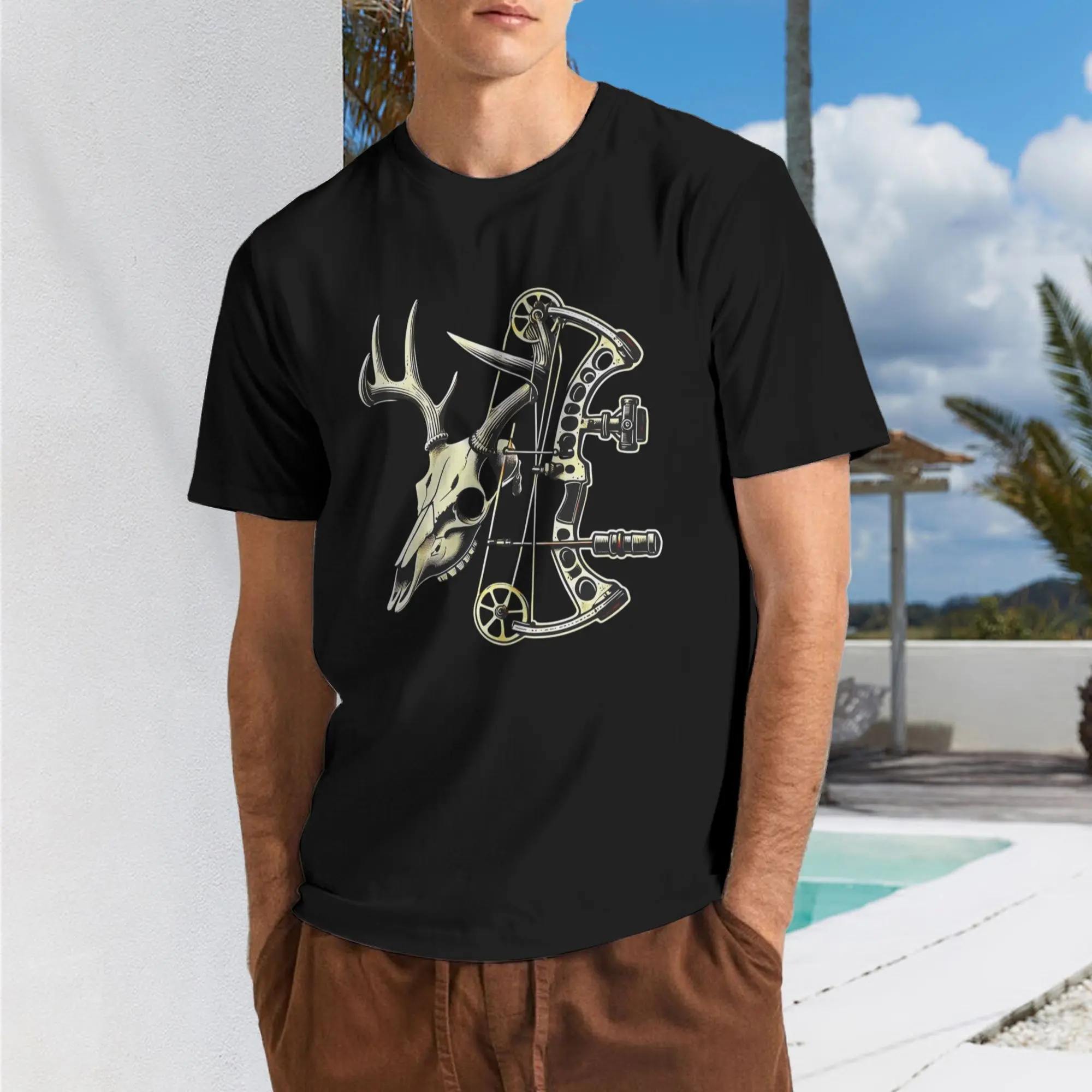 Men's Archery Bow Hunting T-Shirt, Menswear Tops, Soft Stylish Street Trending Short-Sleeve Cotton Round Neck Tee for Deer Mule Elk Hunting Enthusiasts
