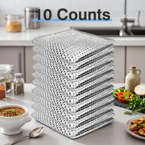 Dishcloth Rag Metal Scrubbers 10 Counts Non Scratch 2-Layer Kitchen Cleaning Tool for Wet and Dry Cleaning