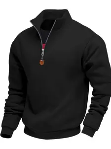 Men's American Style Heavy Fleece Sweater Pullover, Warm Comfortable Knitwear, Long Sleeve Loose Fit, Casual Zipper Design, All Seasons
