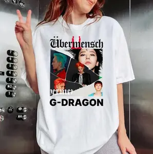 Vintage G-Dragon Graphic Tees, K-Pop Idol Fashion, Übermensch Art, G-Dragon Photoshoot Tee, Kwon Ji Yong Style K-pop Apparel, Top Menswear Womenswear