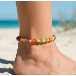 Bohemian rainbow color-changing beaded necklace dopamine cute girl fashion collarbone chain neck chain bracelet anklet gifts girlfriend