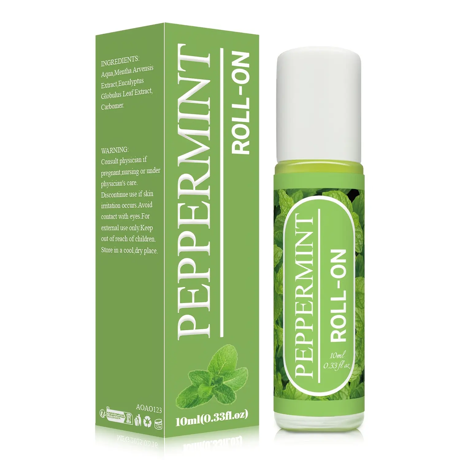 Peppermint Essential Oil Roller Ball, Natural Diluted Blend, Aromatherapy, Relieves Nausea, Motion Sickness, Energizes, Work, Massage, 10ML