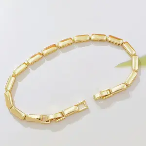 14K Gold Plated Rectangle Link Chain Bracelet - Minimalist, Everyday Costume Fashion Accessory for Women