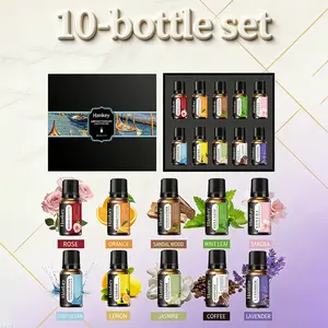 10pcs 10ML Aromatherapy Soothing Essential Oil Gift Set, Yoga Oil Plant-Based, Suitable for Humidifiers Diffusers, Deodorizer for Living Room Bathroom, Air Diffuser