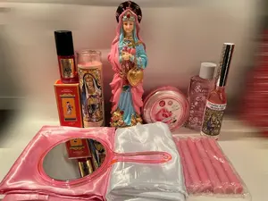 12" Metricilli Sculpture Mater Dolorosa Statue Erzulie Freda Ezili Freda Dahomey Metres Ceramic Vodou Altar Package with Candles Scarves Mirror Powder Traditional Decor Religious