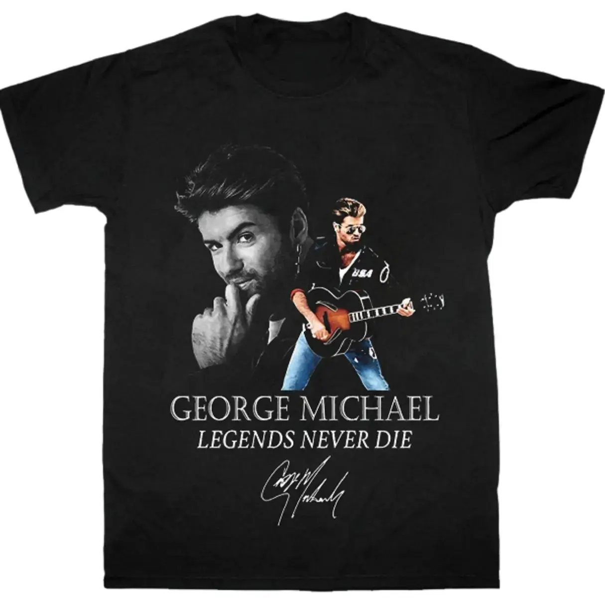 George Michael Signed Legends Never Die New Black Tee Unisex Tee Shirt Full Size