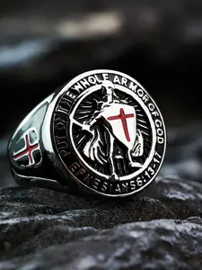 Men's Stainless Steel Ring, Knight Cross Shield Ethnic Design, Statement Multi Ring, Ethnic Patterns And Graphics, Bible Verse Spiritual Jewelry, Us Size 7-13, Inspirational Accessory
