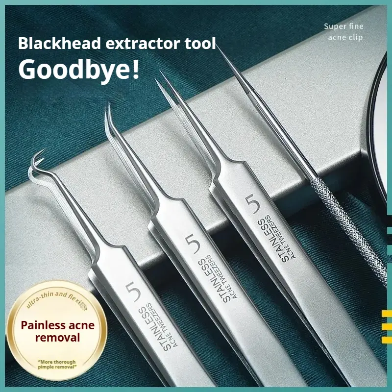 4-in-1 Blackhead Removal Kit, Suitable for Teenagers and Adults – Stainless Steel Acne Treatment Tool Set, Includes Tin Box and Magnifying Glass, Facial Care and Skincare Tools
