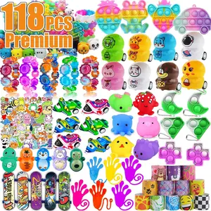 118 Pcs Party Favors for Kids, Pop Fidget Treasure Box Toys, Classroom Prizes, Pinata Filler Goodie Bag Stuffers, Treasure Chest Carnival Prizes, Prize Box Bulk Toys for Boys Girls 4-8