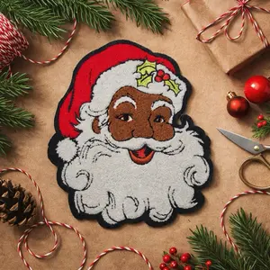 Black Santa Iron On Patch - Festive Christmas Design for DIY Projects and Clothing Decorations