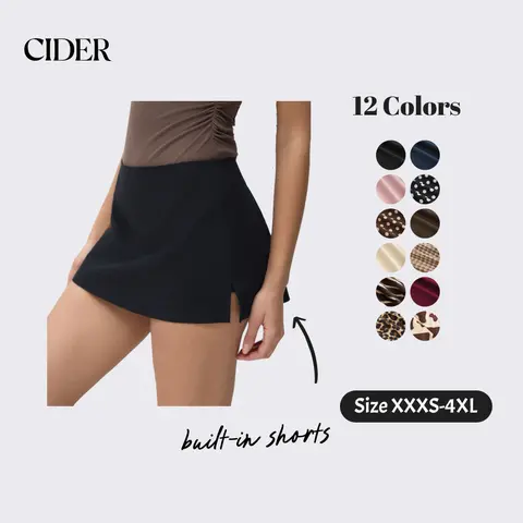 Cider Women's Fitted Plain Low Waist Bodycon Mini Skort - Polyester Cotton, Side Split, Built-in Shorts, Casual Comfy Skorts, Multi-Size (0XL-12/14, 2XL-20/22, 4XL-26)