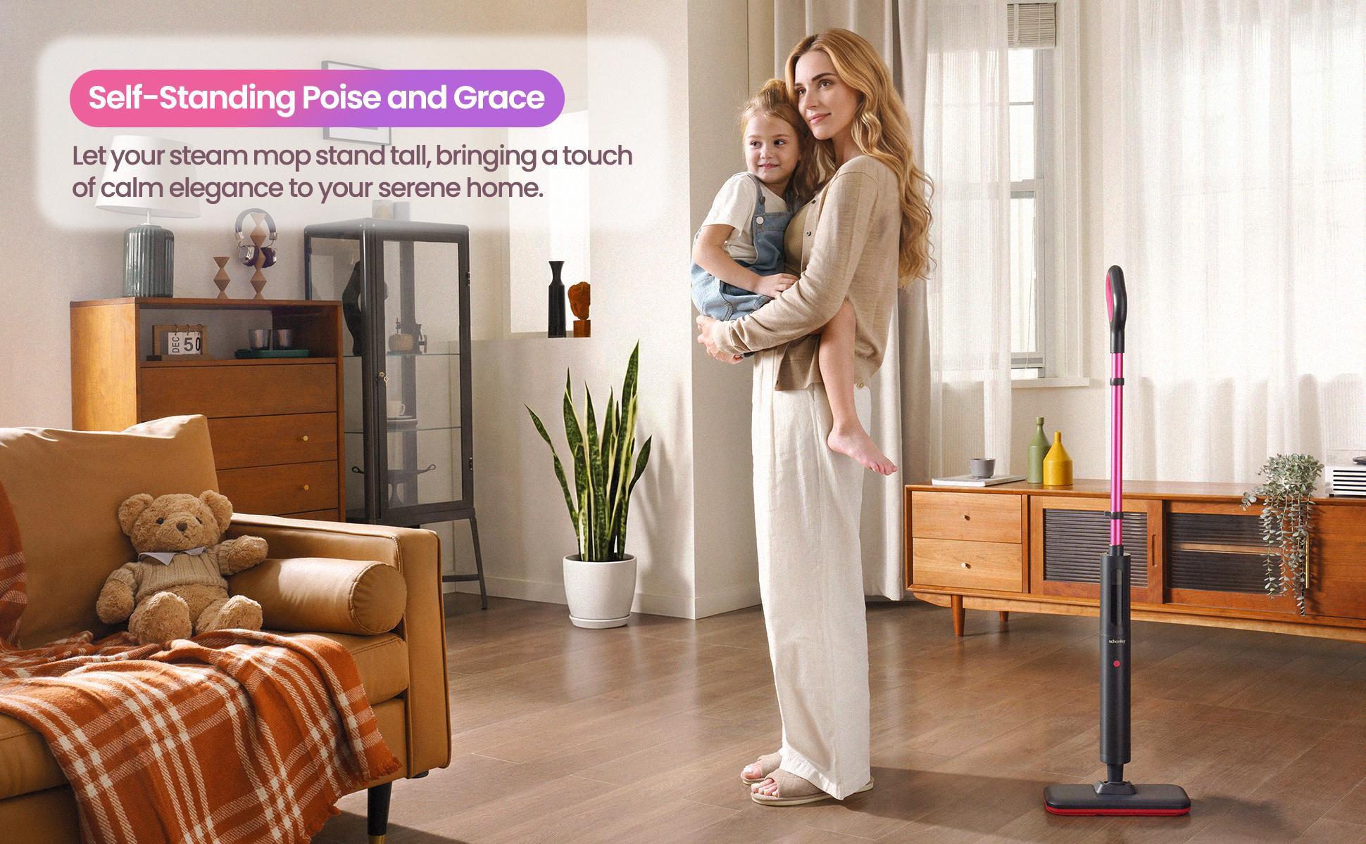 Schenley Pocket Steam Mop Cleaner Powerful Fast Heat-Up Chemical-Free for Hardwood Tile Laminate Floors and Walls Washable Pads 3 Modes for Carpet Lightweight Self-Standing Sleek Design