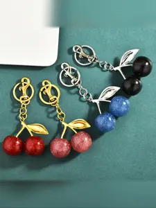 Multicolor Cherry Lock Circle Fashion Personalized Bag Fruit Charm Accessory, Bag Charms, Suitable for Bag Decoration and Keychain Decor, Versatile Usage
