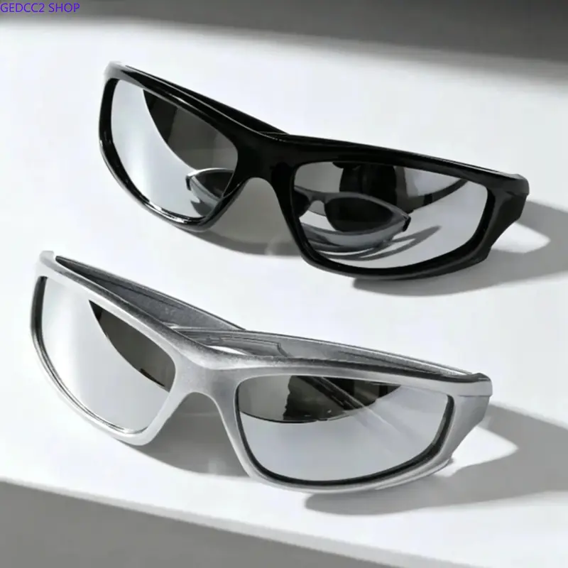 Men’s 2-Pack Y2K Wrap-Around Sunglasses, Futuristic UV400 Shield Sport Glasses, Lightweight Cyberpunk Outdoor Eyewear for Raves, Cycling, Running, Driving & Streetwear