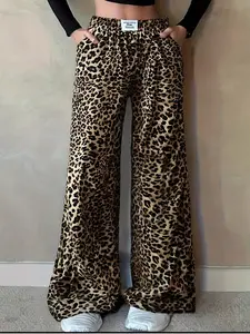 Leopard Print Wide Leg Loose Pants, Casual Daily Wear, Simple Style, Fashionable Streetwear, Breathable Soft Comfortable Fit, Versatile Youthful Design