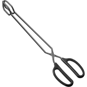 16" Extra Long Scissor Tongs, Stainless Steel Metal Kitchen Tongs for Cooking, Grilling & Serving (Black)