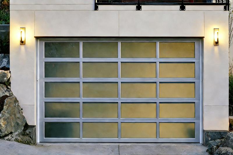 Contemporary Aluminum & Clear Tempered Glass Garage Door