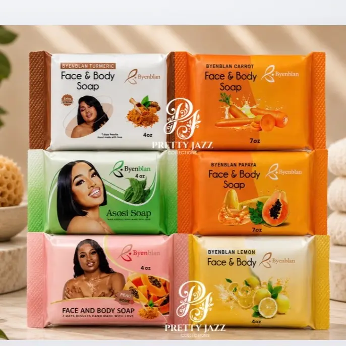 BYENBLAN 6-Piece Face & Body Soap Set with Turmeric & Lemon, Nourishing Daily Body Care Blend for All Skin Types, 4oz Assorted Bars