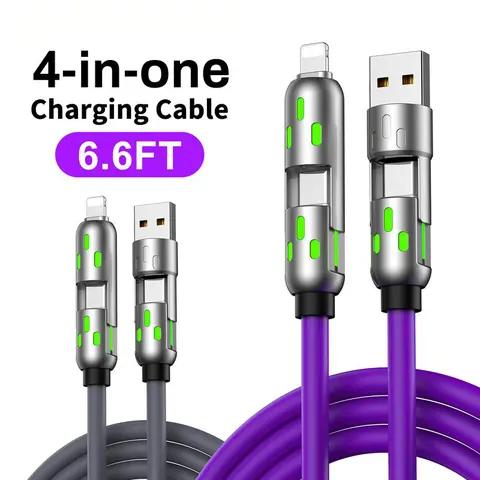 6.6FT 4-in-1 USB-C Cable, PD Fast Charging, Data Sync, EXAVON USB-A, Type-C, Lightning,  Aluminum, Compatible