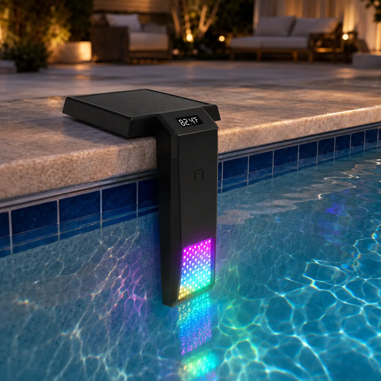 GKAJYZL Outdoor Solar Pool Light - RGBW LED, ABS+PC Build, Temp Sensor, Digital Temperature Display, Adjustable Clamp, Remote Control for Inground & Above-Ground Pools (Outdoor Solar Lights)