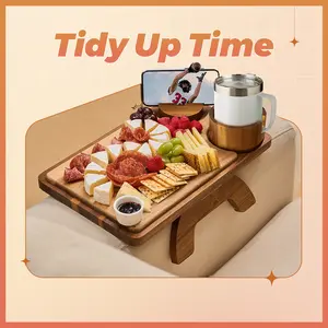 2-in-1 Sofa Arm Table Charcuterie Board Acacia Wood Tray Space-Saving for Home Office TV Snacks Gifts Anti-Slip & Scratch-Resistant Design ‌
