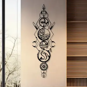 1pc Four Elements Metal Wall Art - Fire, Water, Earth, Air Geometric Sculpture with Sun and Moon Motifs, Vintage Iron Wall Decor for Living Room or Bedroom, Unique Birthday or Christmas Gift, Art Wall Decoration, Symbolic Design