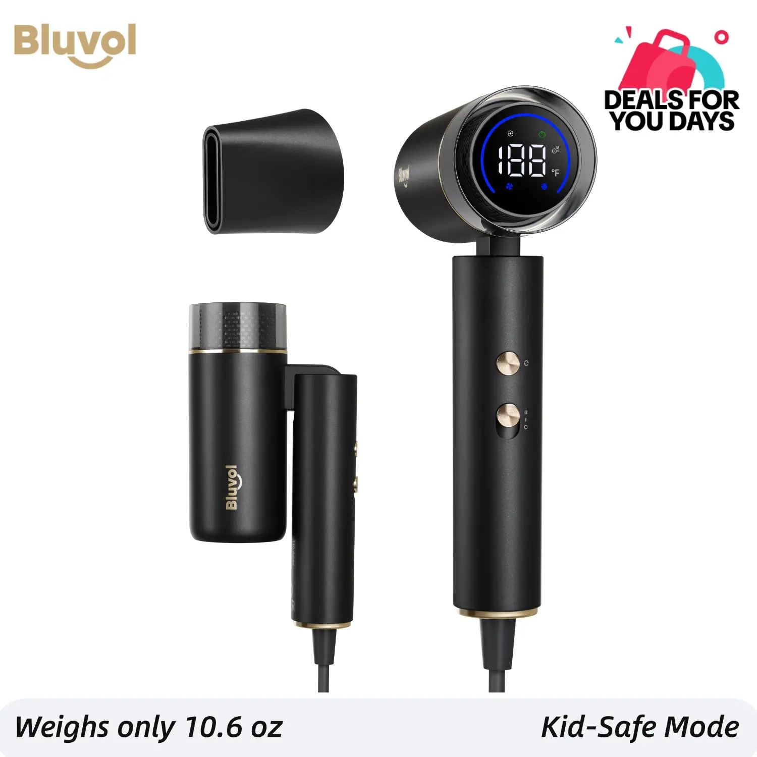 【SummerFinds】Bluvol T10 Apex Travel Foldable Pocket Hair Dryer AquaGlow Ionic Kid-Safe Lightweight Portable High Speed Dryer with Concentrator for Gym & Travel Essentials