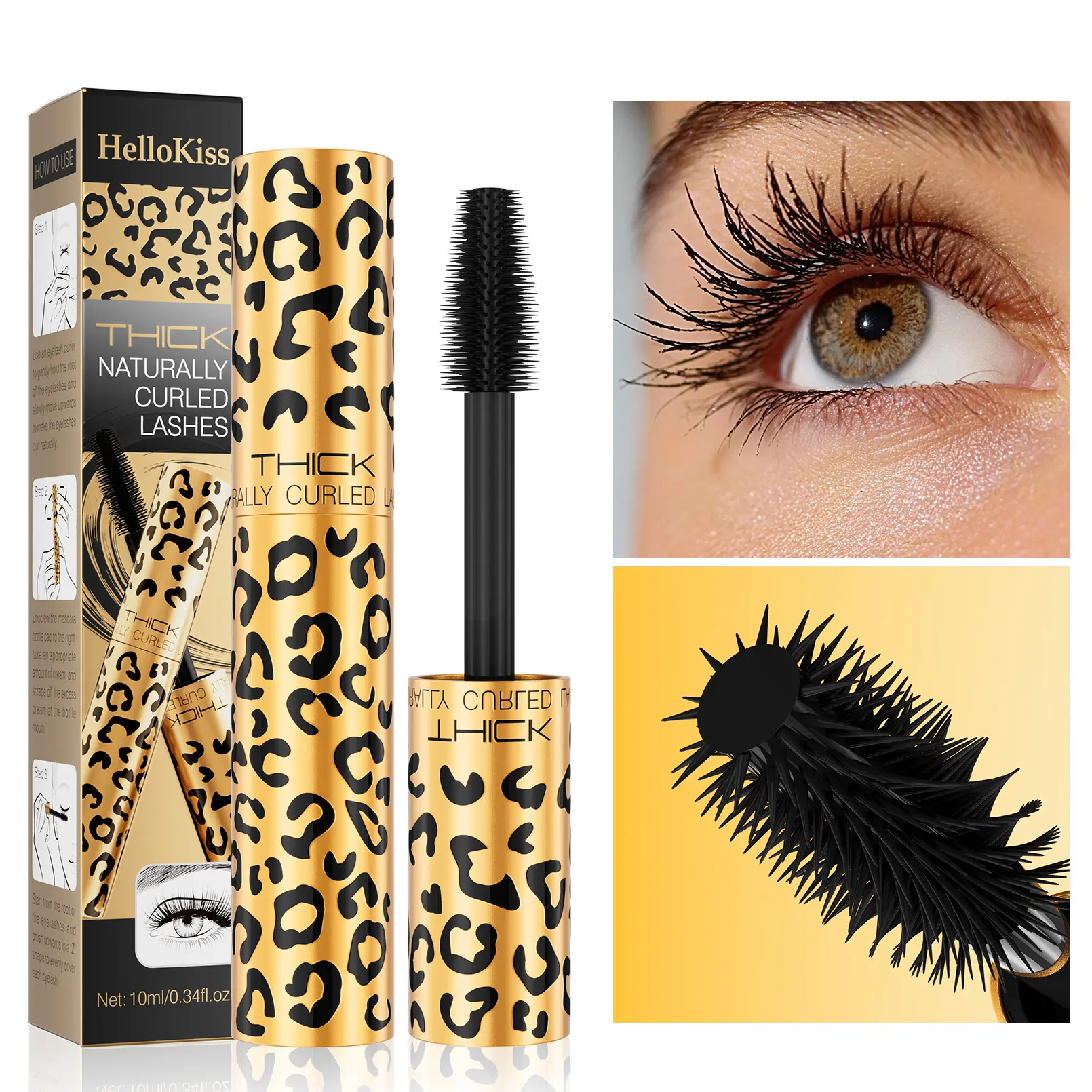 HelloKiss Leopard Mascara for Curling and Thickening, Smudge-Proof Alcohol-Free Formula, Regular Edition Beauty Products | 400 ml, Contains Neither, Youth