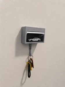 "3D Printed Mini Garage Key Holder - Wall Mounted Organizer with Automatic Opening Door for Hot Wheels & Matchbox Cars