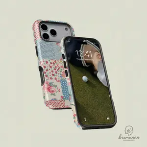 SUZIE Vintage Cottage Style Quilt Patchwork 2-in-1 TPU Phone Case with Waterproof Premium Film - Durable, Shock-Absorbing Protection - Compatible with iPhone 13-17 (Plus,Pro,Pro Max) - Mobile Phone Accessories - Ideal Birthday Gift for Friends
