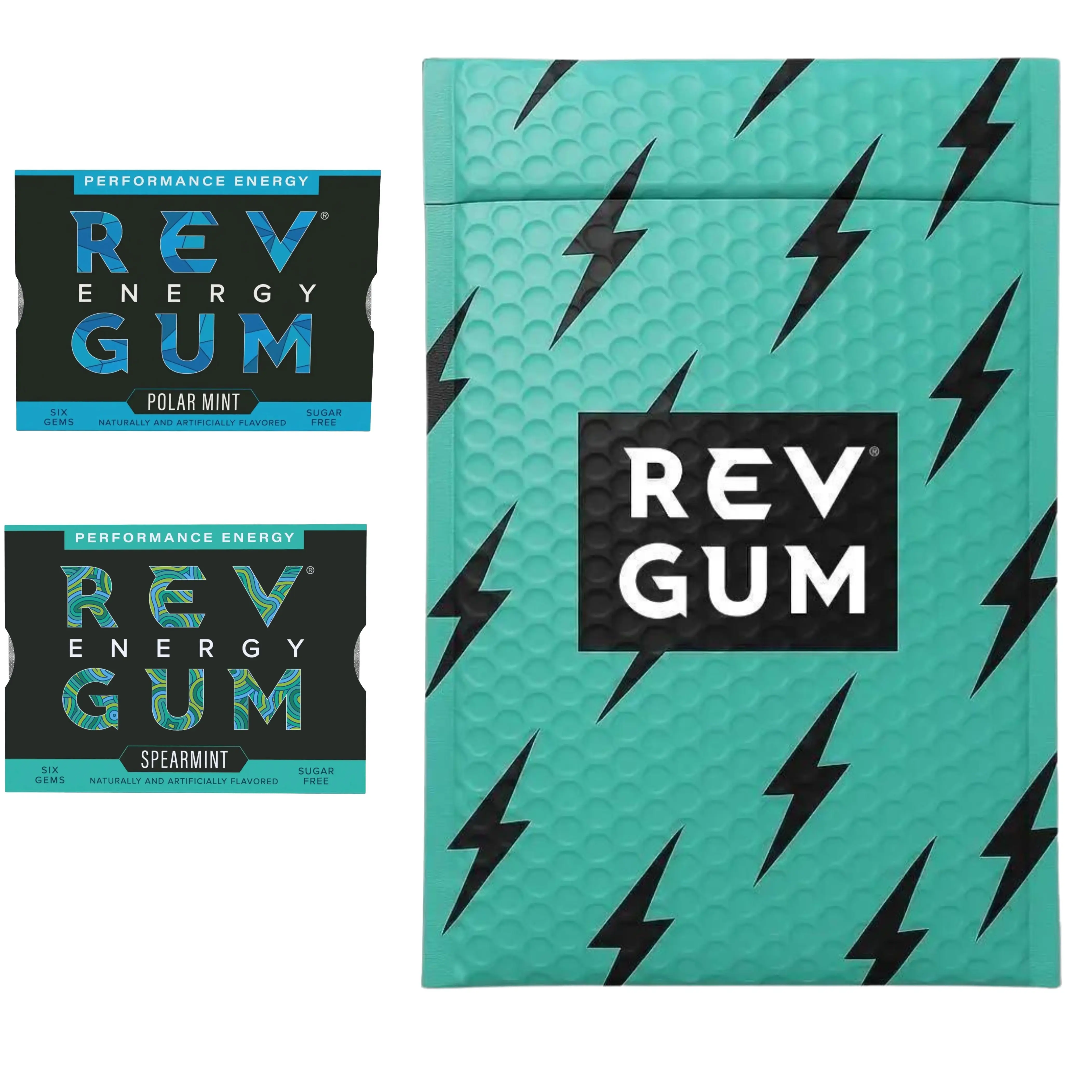 REV GUM Rev Gum Sampler Bundle, Includes: 2x Spearmint Extra Strength, 2x Polar Mint Extra Strength, 100mg Caffeine per Piece