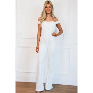Love You Still Off Shoulder Sequin Jumpsuit: White