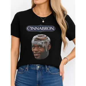 Women's Cinnabon Logo Round Neck Short-Sleeve T-Shirt, Black Casual Style, Comfortable Breathable Fabric, Unisex Everyday Top, Suitable for Most Outfits, Made in USA