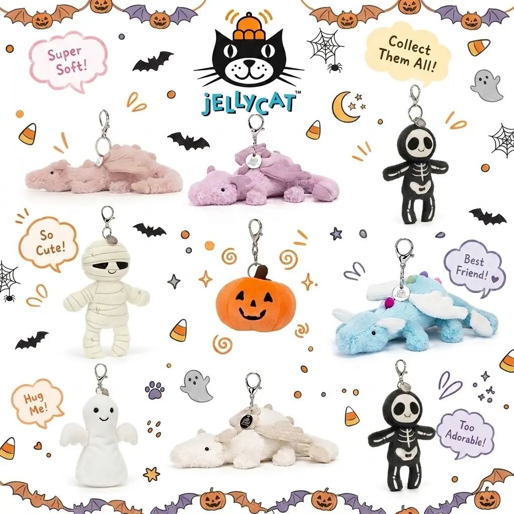 Halloween Jellycat Plush Keychain - Soft Mini Stuffed Animal Bag Charm Pendant, Cute Gift for Collectors, Fashion Accessory for Kids & Teens