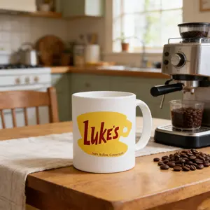 Luke’s Retro Diner Ceramic Mug, Classic Coffee Cup with Stars Hollow Design, Vintage Style Drinkware, Everyday Coffee Mug, Gift for Coffee Lovers