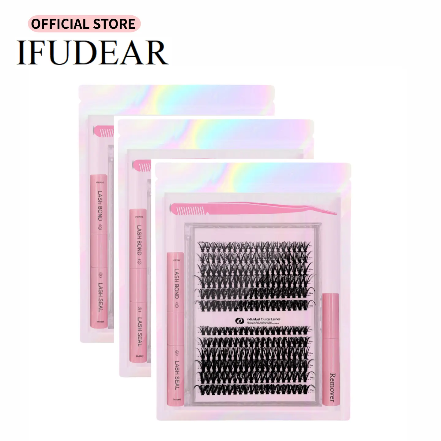 IFUDEAR Official 240Pcs DIY Lash Clusters Kit, 9-17mm 30D 40D Individual Volume Hybrid Lash Extensions, Natural Curl Spikes Cluster Lashes with Lash Bond & Seal and Tweezers, Reusable Eyelash Clusters for Home DIY Lash Extensions