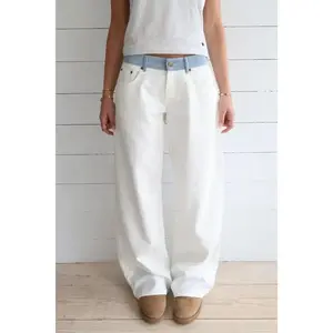 Jodie Jeans White and Blue Solid Color Retro Color Block Waistband Wide Leg Jeans for Women New Loose Straight Leg Casual Pants