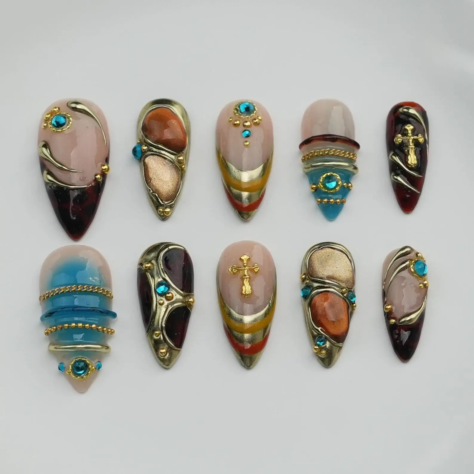 Handmade Magical Princess Press On Nails, Custom Gel Nail Art, Fantasy Fairy Tale Nail Set, 3D Character Design, Reusable Fake Nails for Women