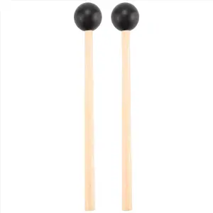 2Pcs Soft Rubber Head Sticks Wood Handle Bell Mallets for Glockenspiel Xylophone Bell Music Instruments Parts Black