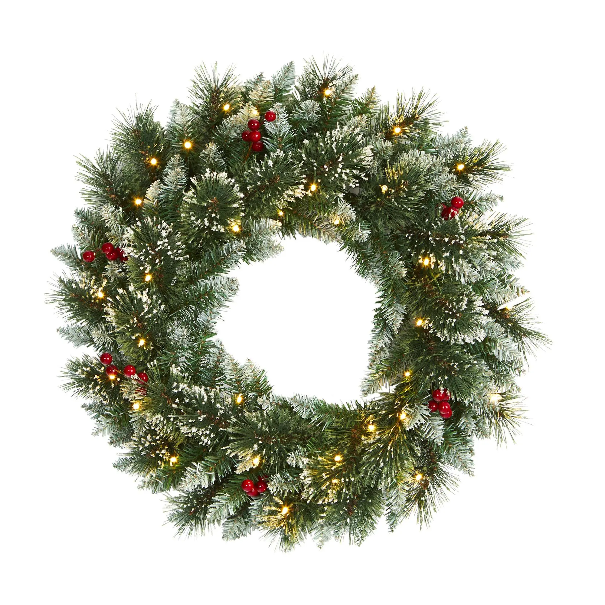 Nearly Natural 24" Frosted Swiss Pine Wreath with 35 Lights