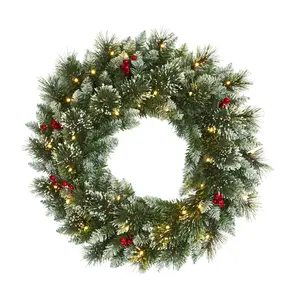 Nearly Natural 24" Frosted Swiss Pine Wreath with 35 Lights